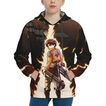 Attack on Titan Youth Hoodies 3D Print Pullover Hooded Sweatshirt Unisex Casual Sweater Tops Blouse Long Sleeve Kids Hoodie X-Large