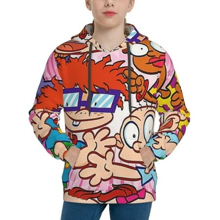 Rugrats Youth Hoodies 3D Print Pullover Hooded Sweatshirt Unisex Casual Sweater Tops Blouse Long Sleeve Kids Hoodie X-Large