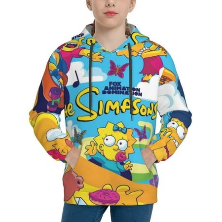 Simpsons Youth Hoodies 3D Print Pullover Hooded Sweatshirt Unisex Casual Sweater Tops Blouse Long Sleeve Kids Hoodie X-Large