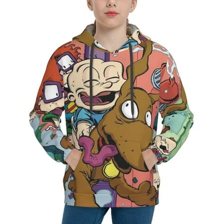 Rugrats Youth Hoodies 3D Print Pullover Hooded Sweatshirt Unisex Casual Sweater Tops Blouse Long Sleeve Kids Hoodie X-Large