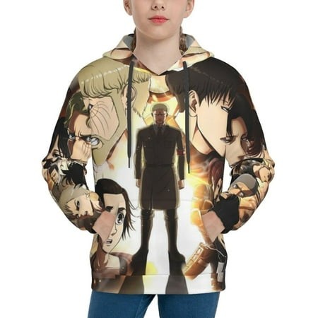 Attack on Titan Youth Hoodies 3D Print Pullover Hooded Sweatshirt Unisex Casual Sweater Tops Blouse Long Sleeve Kids Hoodie X-Large