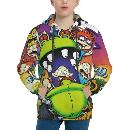 Rugrats Youth Hoodies 3D Print Pullover Hooded Sweatshirt Unisex Casual Sweater Tops Blouse Long Sleeve Kids Hoodie X-Large