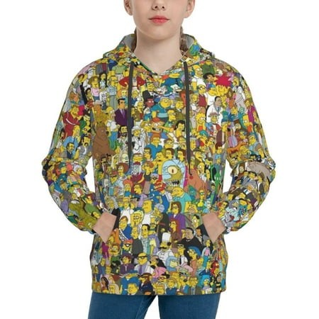 Simpsons Youth Hoodies 3D Print Pullover Hooded Sweatshirt Unisex Casual Sweater Tops Blouse Long Sleeve Kids Hoodie X-Large