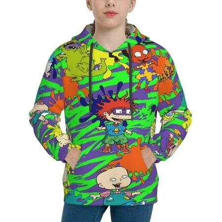 Rugrats Youth Hoodies 3D Print Pullover Hooded Sweatshirt Unisex Casual Sweater Tops Blouse Long Sleeve Kids Hoodie X-Large