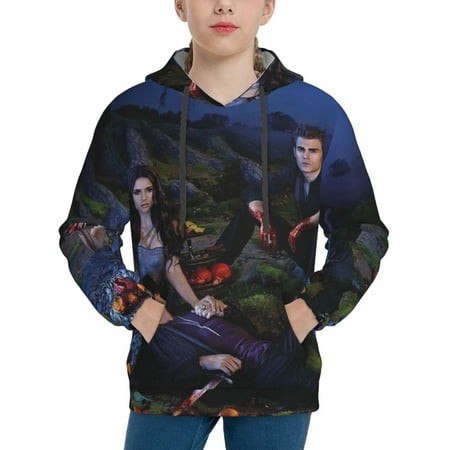 Vampire Diaries Youth Hoodies 3D Print Pullover Hooded Sweatshirt Unisex Casual Sweater Tops Blouse Long Sleeve Kids Hoodie X-Large
