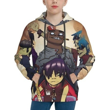 Gorillaz Youth Hoodies 3D Print Pullover Hooded Sweatshirt Unisex Casual Sweater Tops Blouse Long Sleeve Kids Hoodie X-Large