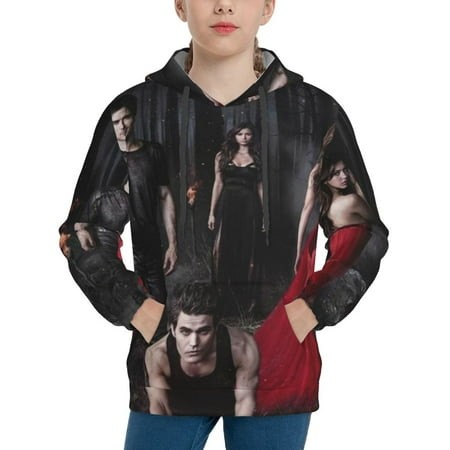 Vampire Diaries Youth Hoodies 3D Print Pullover Hooded Sweatshirt Unisex Casual Sweater Tops Blouse Long Sleeve Kids Hoodie X-Large