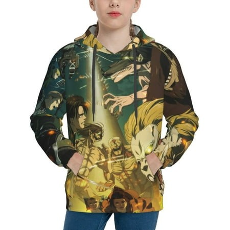 Attack on Titan Youth Hoodies 3D Print Pullover Hooded Sweatshirt Unisex Casual Sweater Tops Blouse Long Sleeve Kids Hoodie X-Large