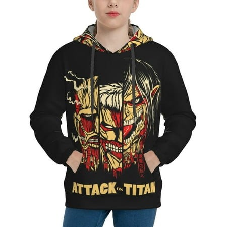 Attack on Titan Youth Hoodies 3D Print Pullover Hooded Sweatshirt Unisex Casual Sweater Tops Blouse Long Sleeve Kids Hoodie X-Large