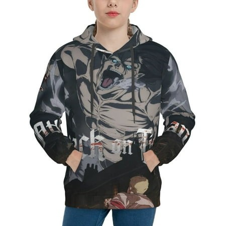 Attack on Titan Youth Hoodies 3D Print Pullover Hooded Sweatshirt Unisex Casual Sweater Tops Blouse Long Sleeve Kids Hoodie X-Large