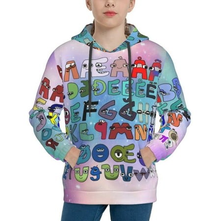 Alphabet Lore Youth Hoodies 3D Print Pullover Hooded Sweatshirt Unisex Casual Sweater Tops Blouse Long Sleeve Kids Hoodie X-Large