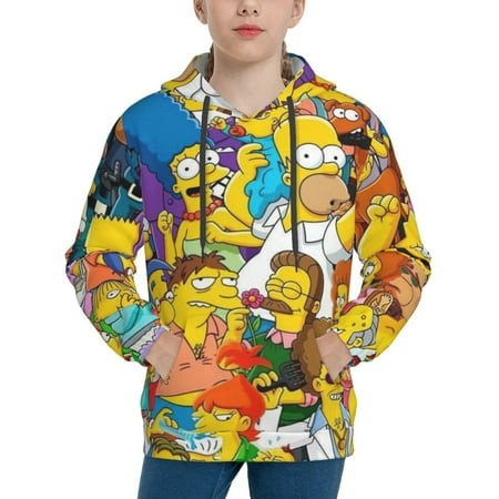 Simpsons Youth Hoodies 3D Print Pullover Hooded Sweatshirt Unisex Casual Sweater Tops Blouse Long Sleeve Kids Hoodie X-Large