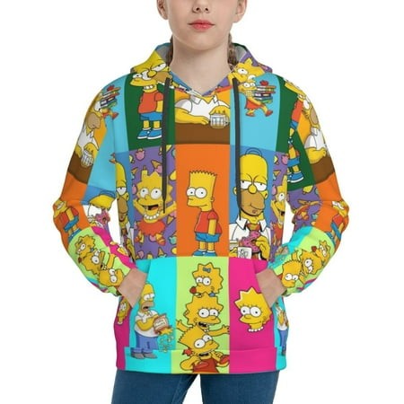 Simpsons Youth Hoodies 3D Print Pullover Hooded Sweatshirt Unisex Casual Sweater Tops Blouse Long Sleeve Kids Hoodie X-Large