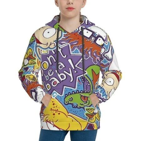 Rugrats Youth Hoodies 3D Print Pullover Hooded Sweatshirt Unisex Casual Sweater Tops Blouse Long Sleeve Kids Hoodie X-Large