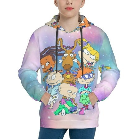 Rugrats Youth Hoodies 3D Print Pullover Hooded Sweatshirt Unisex Casual Sweater Tops Blouse Long Sleeve Kids Hoodie X-Large