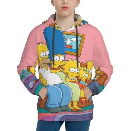 Simpsons Youth Hoodies 3D Print Pullover Hooded Sweatshirt Unisex Casual Sweater Tops Blouse Long Sleeve Kids Hoodie X-Large