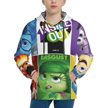 Inside Out Youth Hoodies 3D Print Pullover Hooded Sweatshirt Unisex Casual Sweater Tops Blouse Long Sleeve Kids Hoodie X-Large