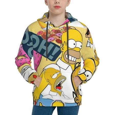 Simpsons Youth Hoodies 3D Print Pullover Hooded Sweatshirt Unisex Casual Sweater Tops Blouse Long Sleeve Kids Hoodie X-Large