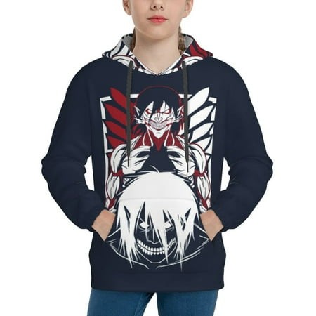 Attack on Titan Youth Hoodies 3D Print Pullover Hooded Sweatshirt Unisex Casual Sweater Tops Blouse Long Sleeve Kids Hoodie X-Large