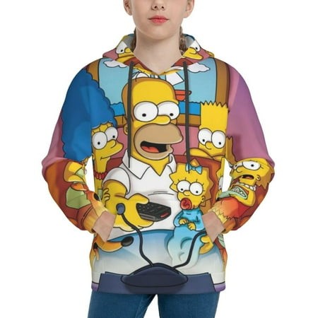 Simpsons Youth Hoodies 3D Print Pullover Hooded Sweatshirt Unisex Casual Sweater Tops Blouse Long Sleeve Kids Hoodie X-Large