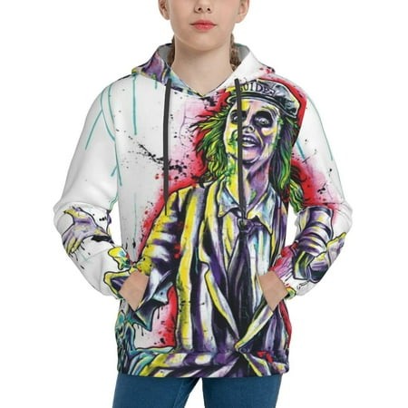 Beetlejuice Youth Hoodies 3D Print Pullover Hooded Sweatshirt Unisex Casual Sweater Tops Blouse Long Sleeve Kids Hoodie X-Large
