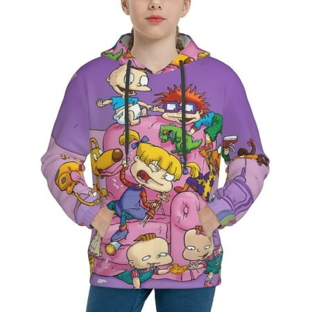 Rugrats Youth Hoodies 3D Print Pullover Hooded Sweatshirt Unisex Casual Sweater Tops Blouse Long Sleeve Kids Hoodie X-Large