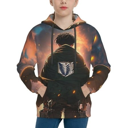 Attack on Titan Youth Hoodies 3D Print Pullover Hooded Sweatshirt Unisex Casual Sweater Tops Blouse Long Sleeve Kids Hoodie X-Large