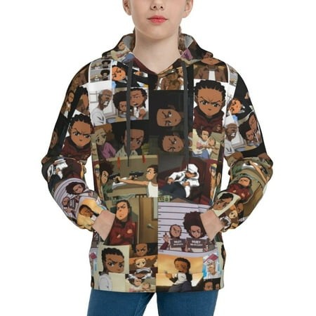 The Boondocks Youth Hoodies 3D Print Pullover Hooded Sweatshirt Unisex Casual Sweater Tops Blouse Long Sleeve Kids Hoodie X-Large