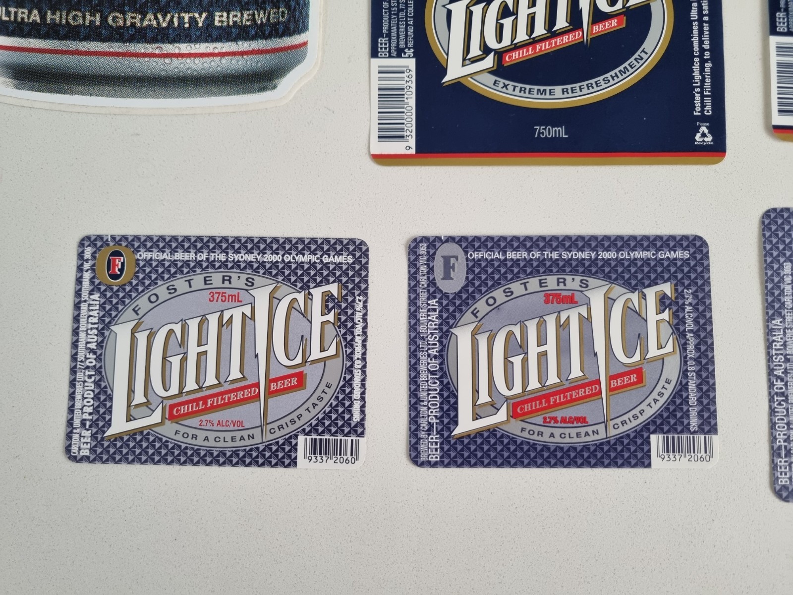 Fosters Light Ice Beer Bottle Labels Lot Vintage Blue Lager thumbnail