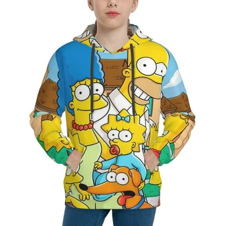 Simpsons Youth Hoodies 3D Print Pullover Hooded Sweatshirt Unisex Casual Sweater Tops Blouse Long Sleeve Kids Hoodie X-Large