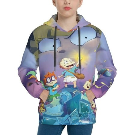 Rugrats Youth Hoodies 3D Print Pullover Hooded Sweatshirt Unisex Casual Sweater Tops Blouse Long Sleeve Kids Hoodie X-Large