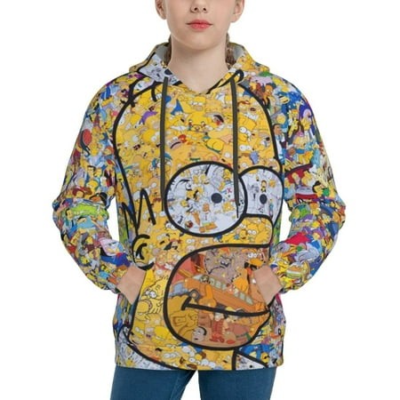 Simpsons Youth Hoodies 3D Print Pullover Hooded Sweatshirt Unisex Casual Sweater Tops Blouse Long Sleeve Kids Hoodie X-Large