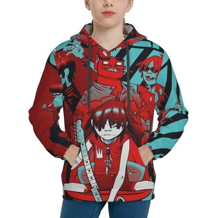 Gorillaz Youth Hoodies 3D Print Pullover Hooded Sweatshirt Unisex Casual Sweater Tops Blouse Long Sleeve Kids Hoodie X-Large