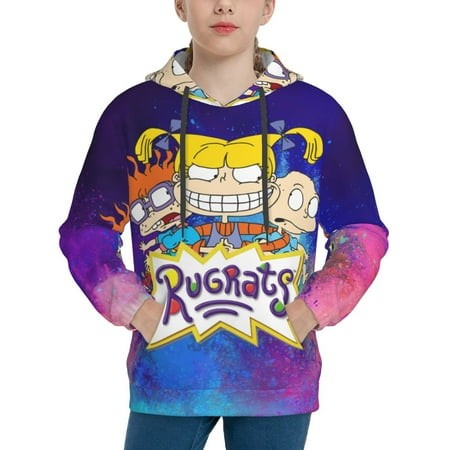 Rugrats Youth Hoodies 3D Print Pullover Hooded Sweatshirt Unisex Casual Sweater Tops Blouse Long Sleeve Kids Hoodie X-Large