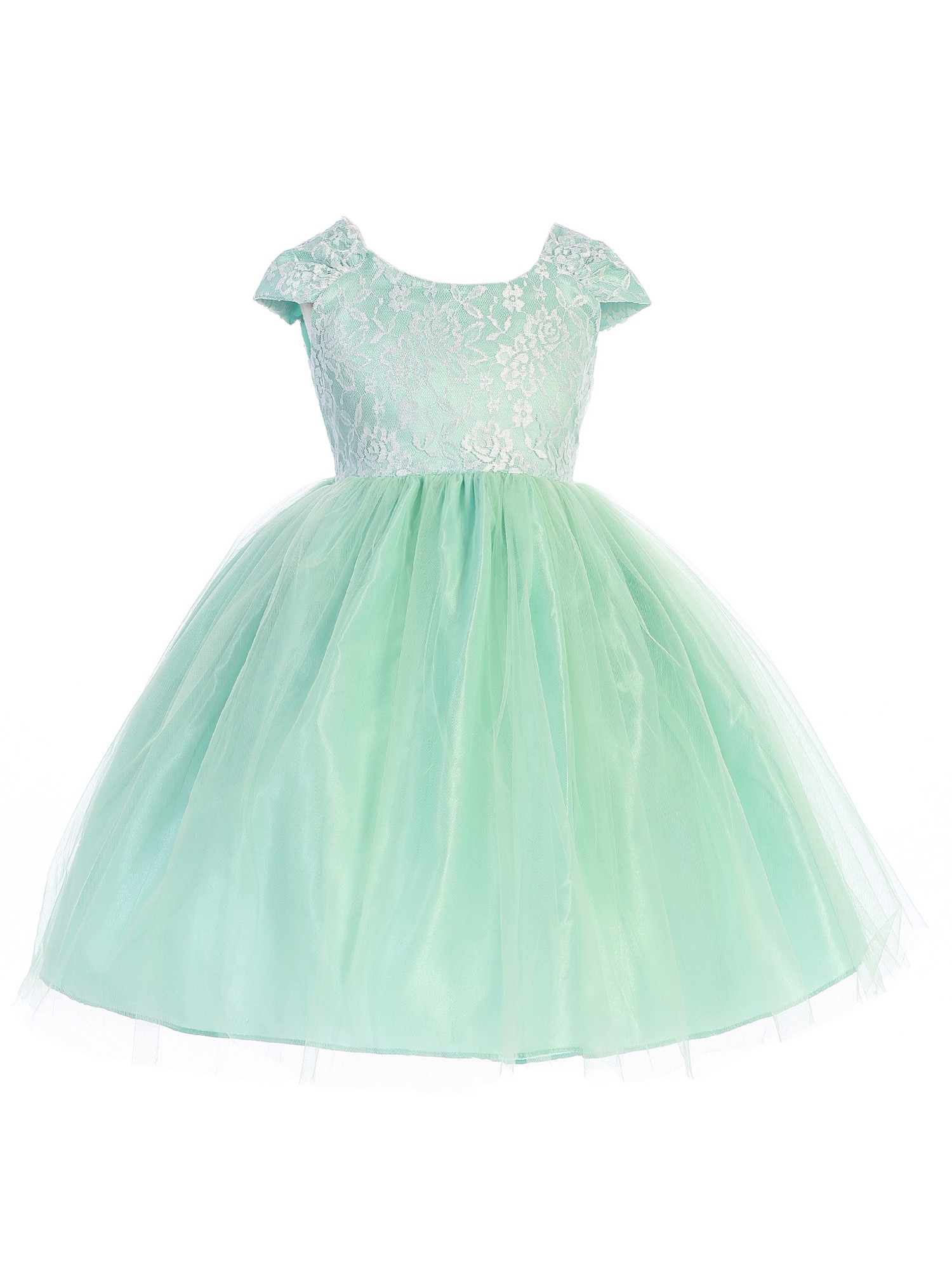 Girls Mint Cape Sleeves Lace Taffeta Tulle Junior Bridesmaid Easter Dress