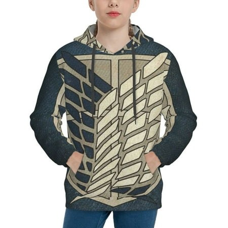 Attack on Titan Youth Hoodies 3D Print Pullover Hooded Sweatshirt Unisex Casual Sweater Tops Blouse Long Sleeve Kids Hoodie X-Large