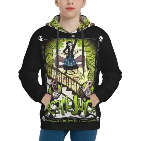 Beetlejuice Youth Hoodies 3D Print Pullover Hooded Sweatshirt Unisex Casual Sweater Tops Blouse Long Sleeve Kids Hoodie X-Large