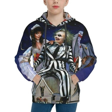 Beetlejuice Youth Hoodies 3D Print Pullover Hooded Sweatshirt Unisex Casual Sweater Tops Blouse Long Sleeve Kids Hoodie X-Large