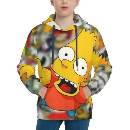 Simpsons Youth Hoodies 3D Print Pullover Hooded Sweatshirt Unisex Casual Sweater Tops Blouse Long Sleeve Kids Hoodie X-Large