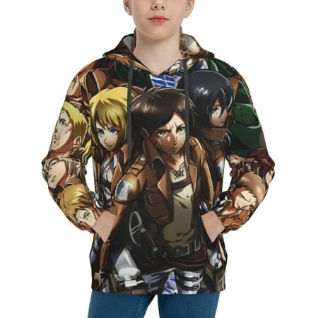 Attack on Titan Youth Hoodies 3D Print Pullover Hooded Sweatshirt Unisex Casual Sweater Tops Blouse Long Sleeve Kids Hoodie X-Large