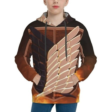 Attack on Titan Youth Hoodies 3D Print Pullover Hooded Sweatshirt Unisex Casual Sweater Tops Blouse Long Sleeve Kids Hoodie X-Large