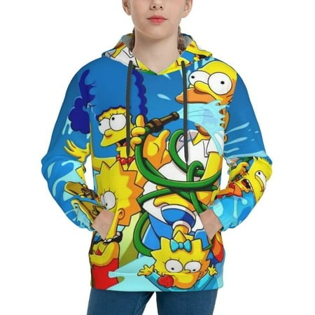 Simpsons Youth Hoodies 3D Print Pullover Hooded Sweatshirt Unisex Casual Sweater Tops Blouse Long Sleeve Kids Hoodie X-Large