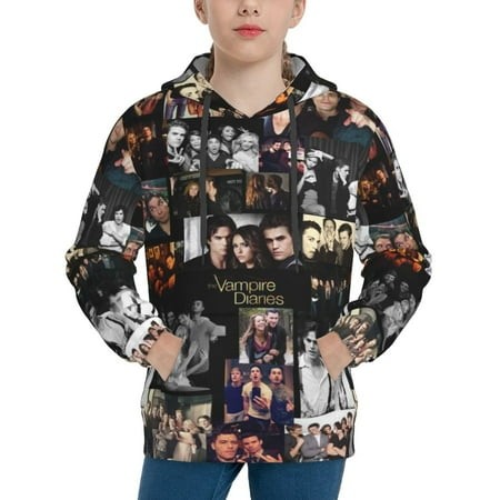 Vampire Diaries Youth Hoodies 3D Print Pullover Hooded Sweatshirt Unisex Casual Sweater Tops Blouse Long Sleeve Kids Hoodie X-Large