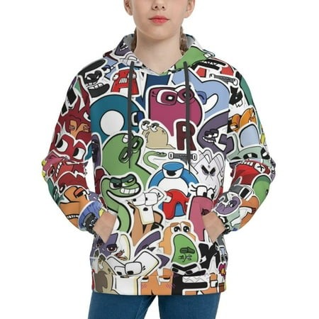 Alphabet Lore Youth Hoodies 3D Print Pullover Hooded Sweatshirt Unisex Casual Sweater Tops Blouse Long Sleeve Kids Hoodie X-Large