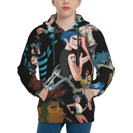 Gorillaz Youth Hoodies 3D Print Pullover Hooded Sweatshirt Unisex Casual Sweater Tops Blouse Long Sleeve Kids Hoodie X-Large