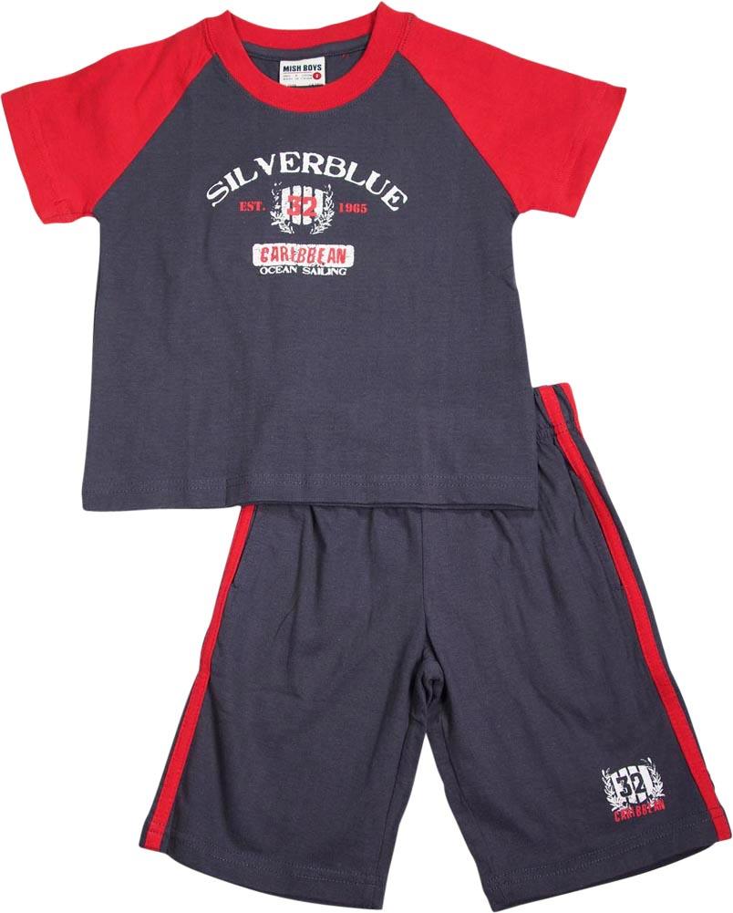 Mish Mish Baby Boys Infant Cotton Knit Short Sleeve Tee Short Sets 11808-6Months (charcoal/red)