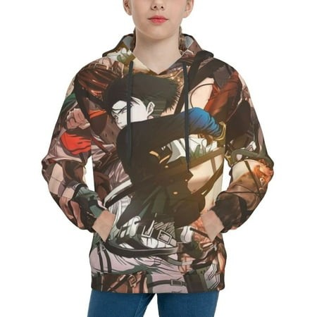 Attack on Titan Youth Hoodies 3D Print Pullover Hooded Sweatshirt Unisex Casual Sweater Tops Blouse Long Sleeve Kids Hoodie X-Large