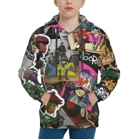 Gorillaz Youth Hoodies 3D Print Pullover Hooded Sweatshirt Unisex Casual Sweater Tops Blouse Long Sleeve Kids Hoodie X-Large