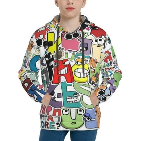 Alphabet Lore Youth Hoodies 3D Print Pullover Hooded Sweatshirt Unisex Casual Sweater Tops Blouse Long Sleeve Kids Hoodie X-Large