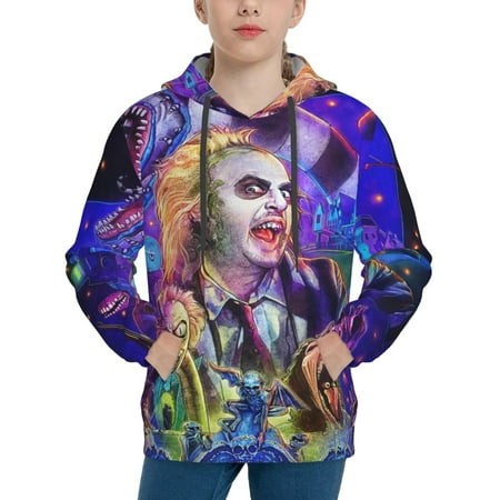 Beetlejuice Youth Hoodies 3D Print Pullover Hooded Sweatshirt Unisex Casual Sweater Tops Blouse Long Sleeve Kids Hoodie X-Large